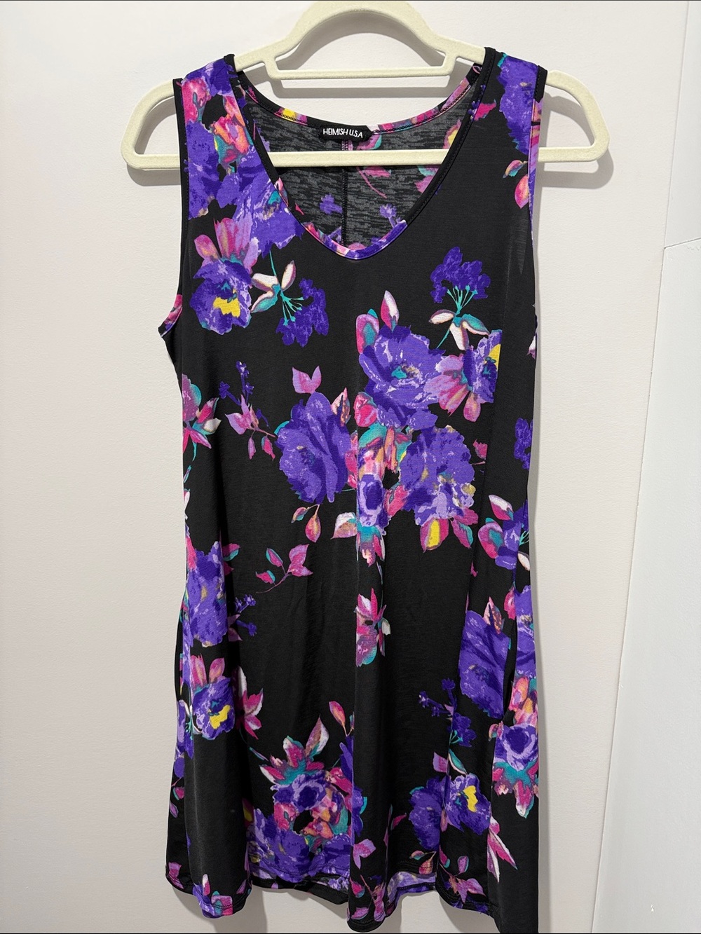 Heimish USA Black Sleeveless Dress with Purple Floral Print